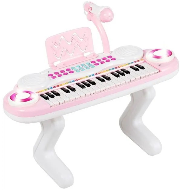 Teclado eletrônico infantil de 37 teclas com microfone e luz de ritmo vermelho