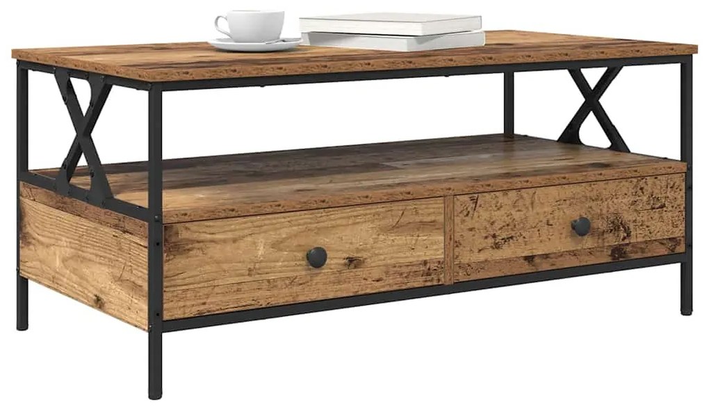 Mesa de centro com gaveta com prateleira Madeira antiga 100 x 51 x 45