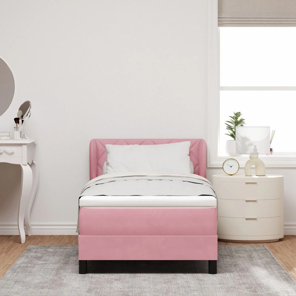 Cama Box com Colchão vidaXL Rosa 90x190 cm em Veludo