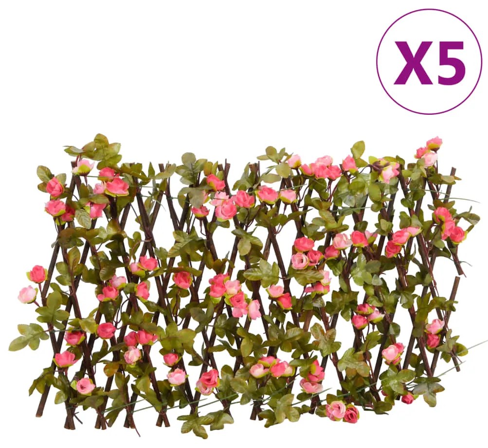  Treliça hera artificial extensível 5 pcs 180x20 cm rosa escuro