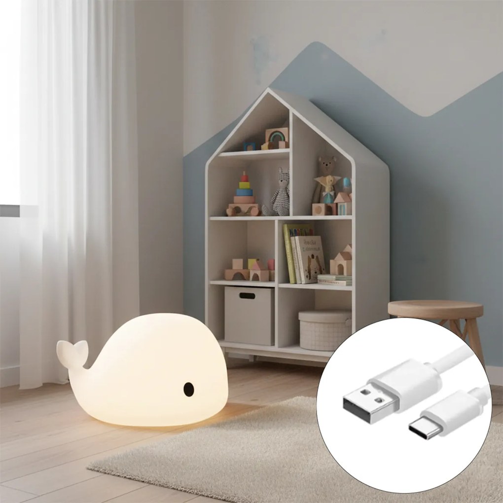 Candeeiro de mesa branco 50cm incl. LED regulável IP54 recarregável - Baby Whale
