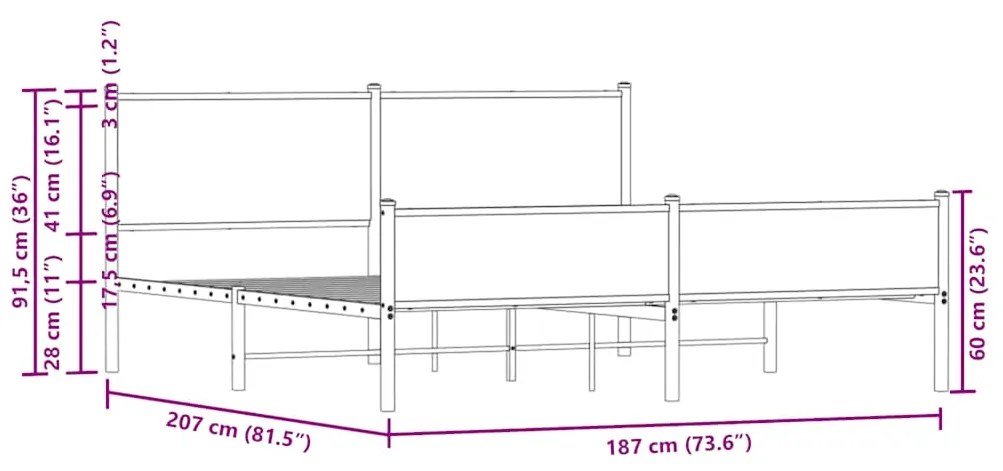 Estrutura cama sem colchão 180x200 cm metal carvalho castanho