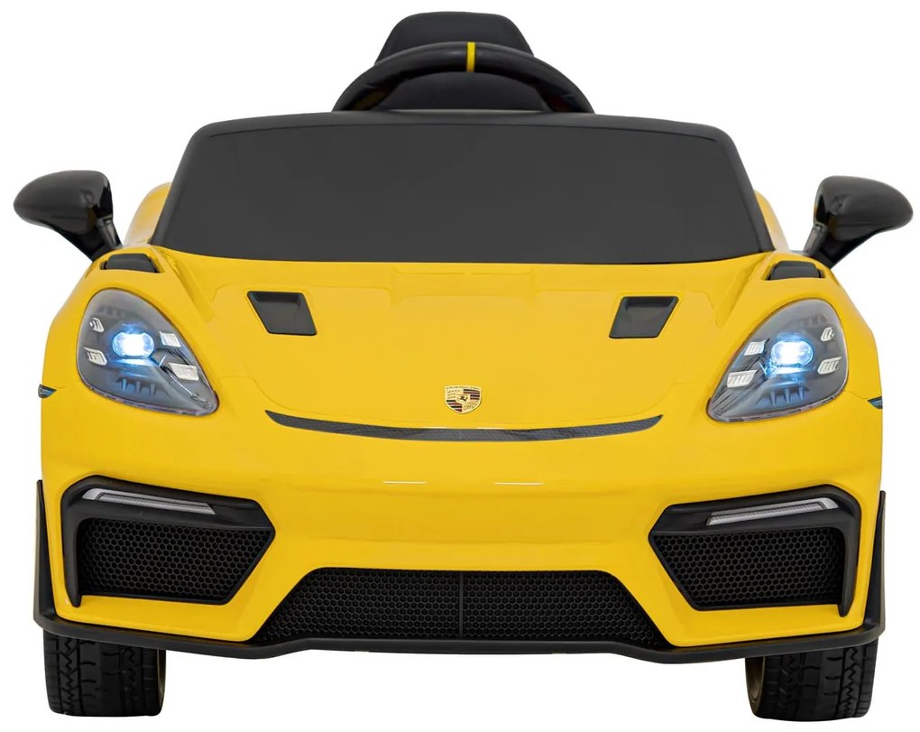 Carro elétrico para Crianças 12V Porsche Spyder RS 718, Rodas Espuma EVA, assento couro ecológico Carga até 30 kg Amarelo