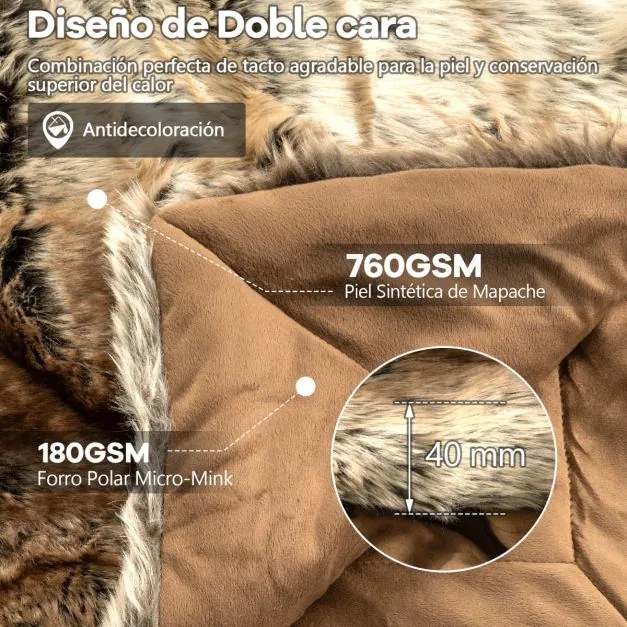 Manta de pele sintética estilo raposa suave 153 x 203 cm, luxuosa e espessa, aconchegante e quente para cama, sofá ou poltrona Castanho