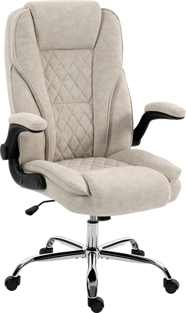 HOMCOM Cadeira de escritório, cadeira ergonômica, altura regulável, apoios de braço rebatíveis, 70 x 70 x 114-122 cm, bege | Aosom Portugal