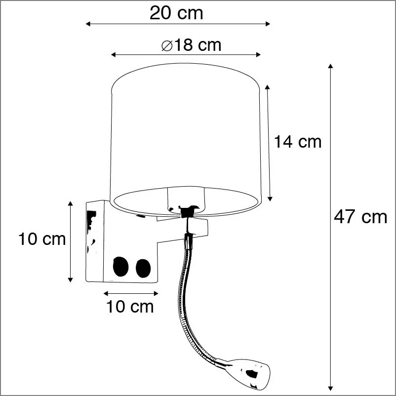 LED Candeeiro de parede Art Déco dourado com USB e cúpula preta - Brescia Moderno