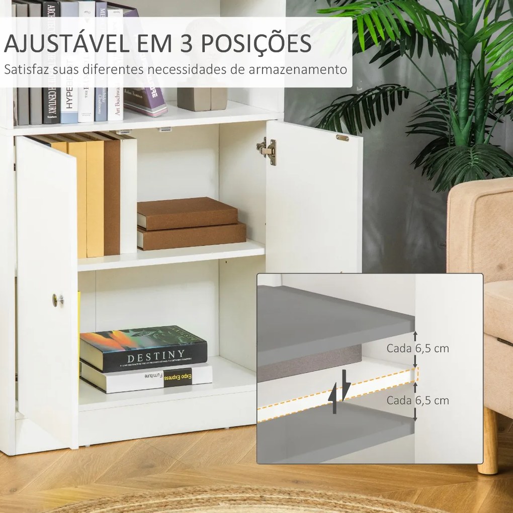 Estante para Livros com 3 Compartimentos Abertos e 1 Armário com Prateleira Ajustável Armazenamento para Sala de Estar Escritório 70x29,5x167 Branco