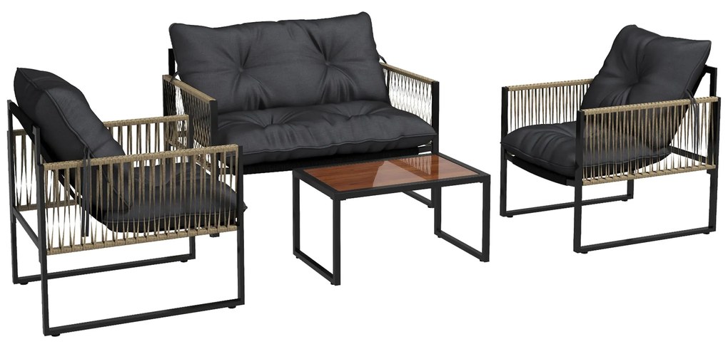Conjunto de Jardim 4 Peças em Vime Sintético – Milano Grafite – Cinza
