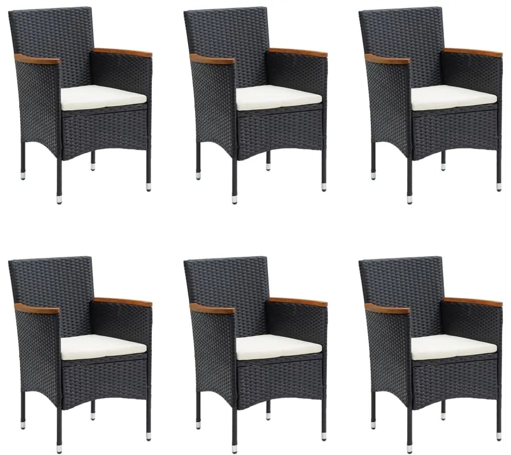 7 pcs conjunto de jantar para jardim com almofadões preto