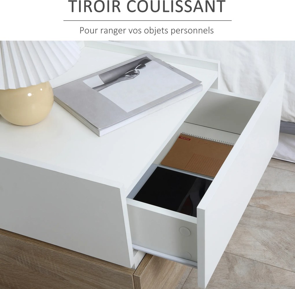 Mesa de cabeceira empilhável com 2 gavetas 50 x 40 x 47,5 cm branco e natural