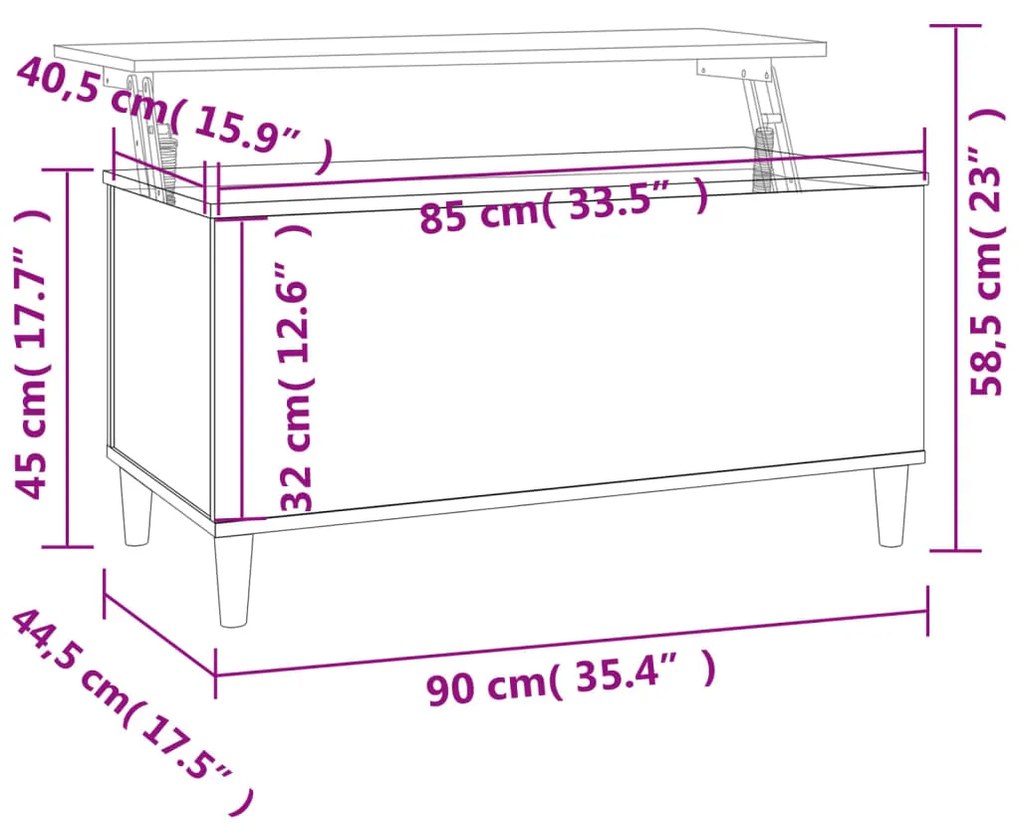 Mesa de centro 90x44,5x45 derivados de madeira cinzento cimento