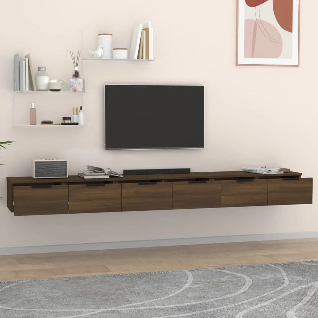 Móvel de TV de Parede Flix com 6 Gavetas de 204cm - Castanho - Design