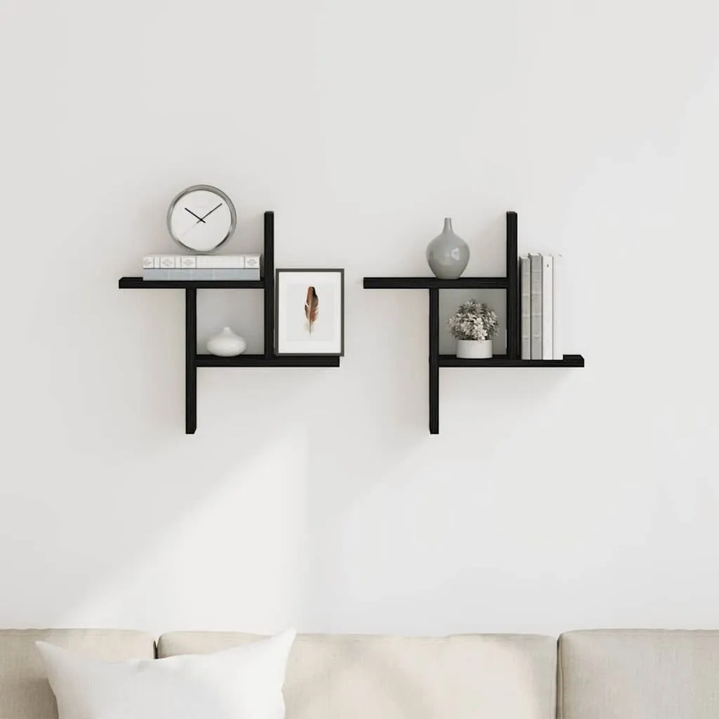 Prateleiras de parede 2 pcs derivados madeira carvalho preto