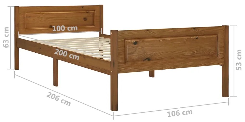 Estrutura de cama 100x200 cm pinho maciço castanho mel