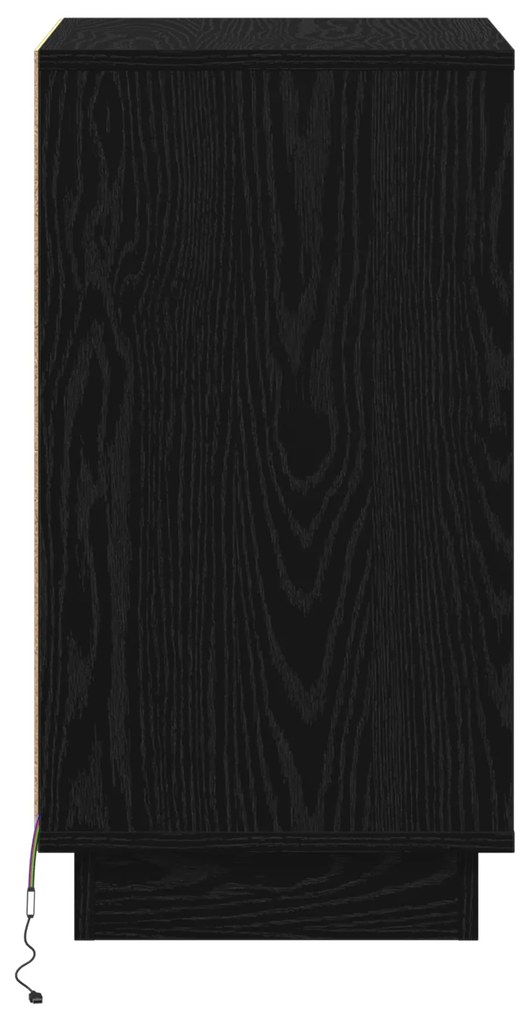 Criado-mudo com LED Carvalho Preto 39x34,5x65 cm Madeira Engenharia