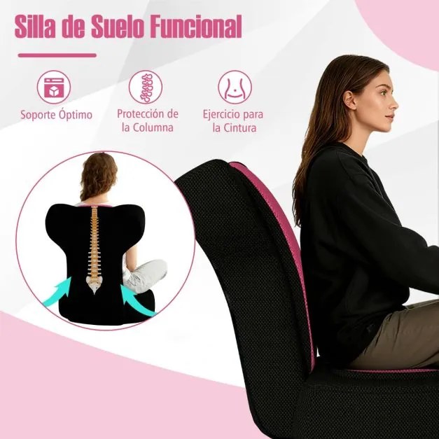 Cadeira de chão Cadeira de sofá com apoio para a cabeça e encosto ajustável Estrutura metálica resistente Rosa