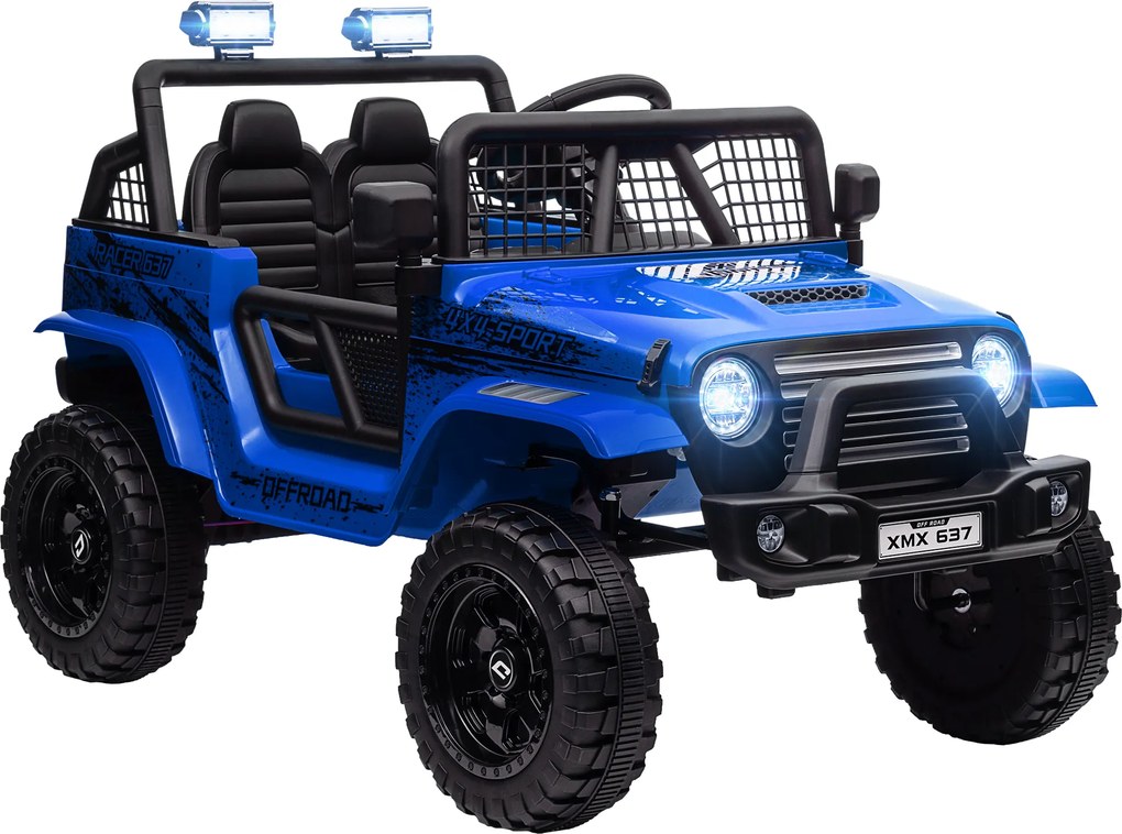 AIYAPLAY Carro elétrico infantil com suspensão suave, controlável por controle remoto, luzes LED, buzina, motores 12V, em plástico e metal, Azul | Aosom Portugal
