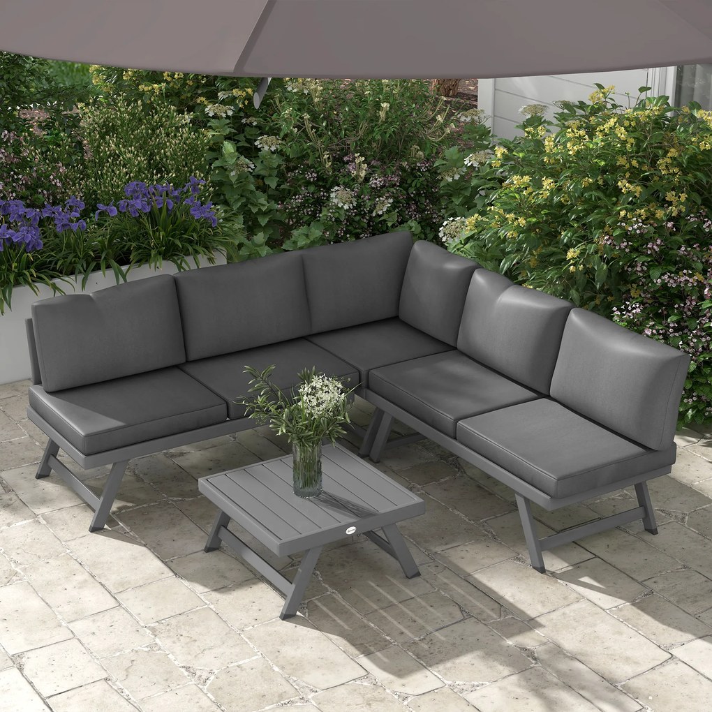 Conjunto de jardim de canto e conversível de 4 peças, com 2 bancos, 1 poltrona de canto e 1 mesa de centro
