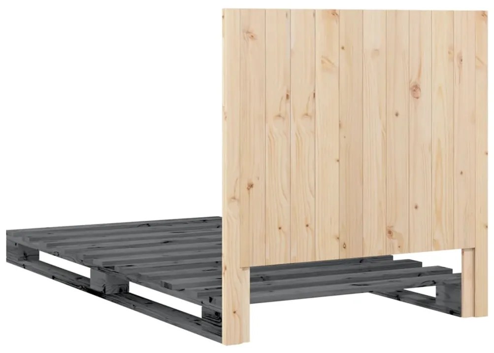 Estrutura de cama com cabeceira 100x200cm pinho maciço cinza