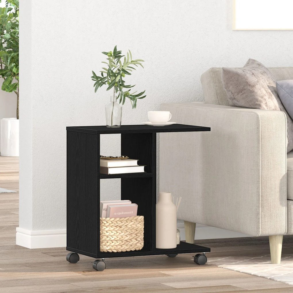 Mesa de Apoio com Rodas em Carvalho Preto 50x30x55 cm em Madeira Ingen