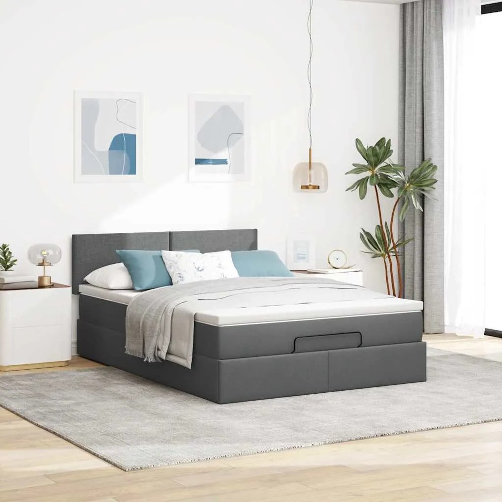 Cama otomana com colchão &amp; LEDs 140x200 cm cinzento escuro