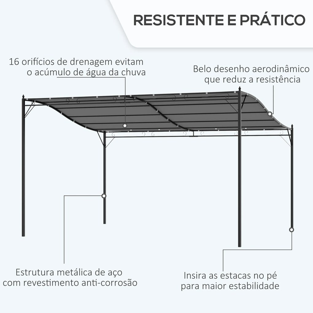 Outsunny Pérgola de Jardim 4x3m Pérgola Montada na Parede com Toldo e