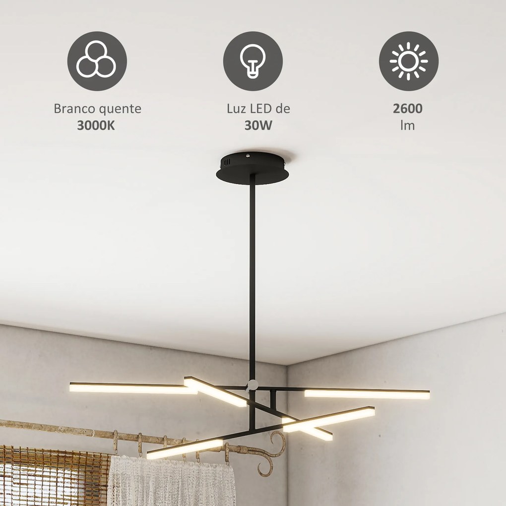 Candeeiro Suspenso Moderno Candeeiro de Teto LED com Ângulo de Luz Ajustável Tela de Acrílico Ø100x79 cm Preto