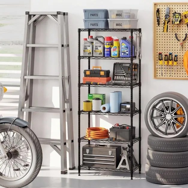 Estante metálica com 6 níveis ajustáveis 59 x 34 x 150 cm com grelha de arame com capacidade para 408 kg, para casa, cozinha, garagem e escritório Pre