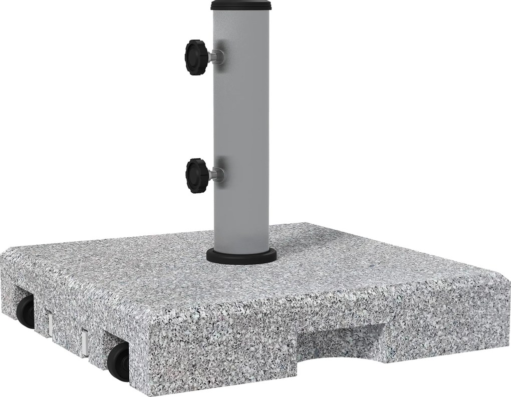 Base para guarda-sol (NÃO INLCLUIDO) em granito 41 C x 41 L x 37,5 A cm base de lastro com peso líquido de 28 kg em metal, com 2 rodas cinzento