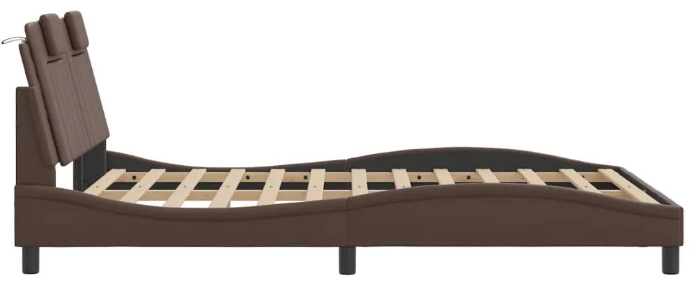 Estrutura cama c/ cabeceira 140x200cm couro artificial castanho