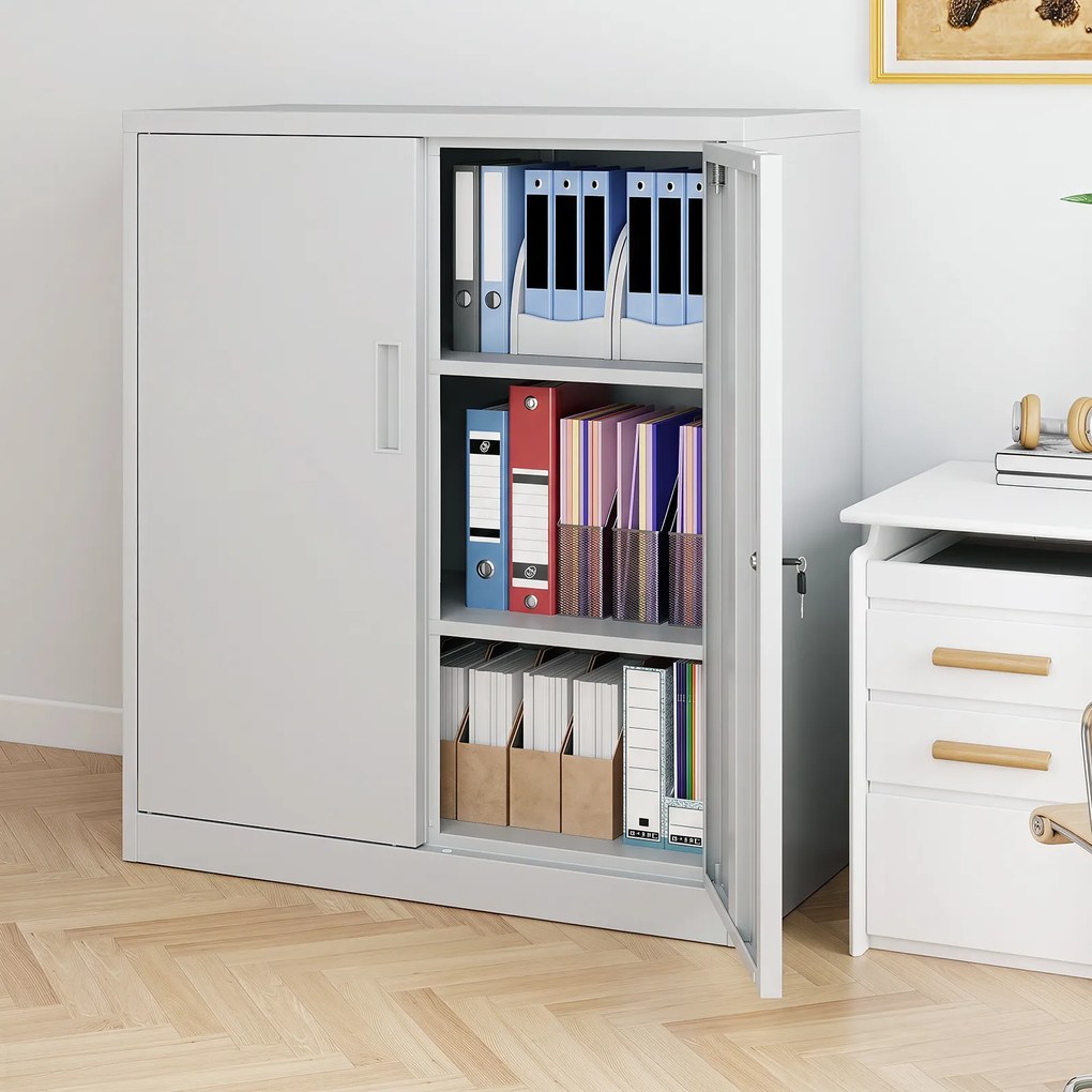 Armário de Armazenamento com 2 Portas, 80 x 40 x 91 cm, Prateleiras Reguláveis, Branco