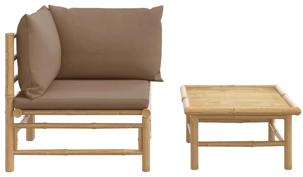 2 pcs conj. lounge jardim bambu almofadões cinzento-acastanhado