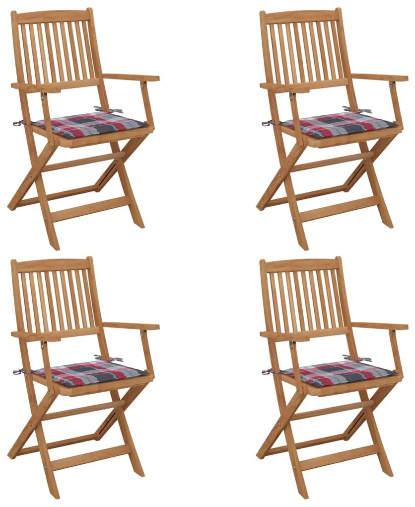 vidaXL Cadeiras de jardim dobráveis c/ almofadões 4 pcs acácia maciça