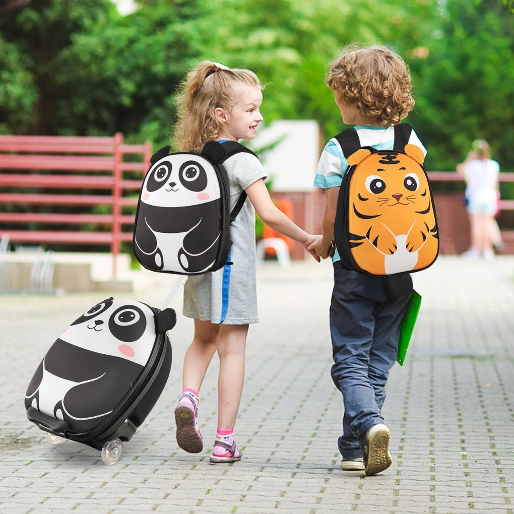 Conjunto de mala infantil, 2 peças, bagagem de viagem, 40 cm com mochila, 30 cm, leve, portátil Branco
