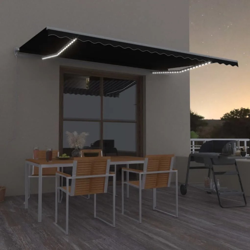 Toldo retrátil manual com LED 500x350 cm antracite