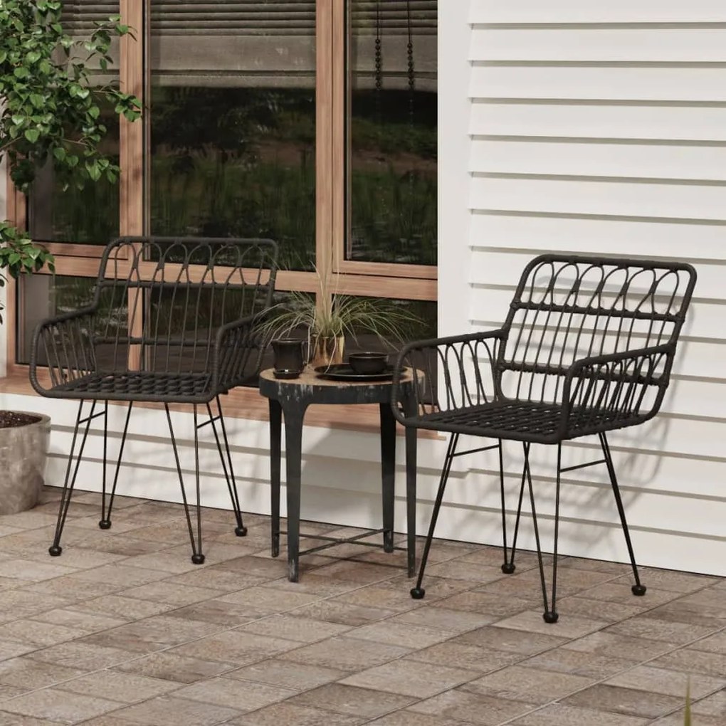 319427 vidaXL Cadeiras jardim c/ apoio braços 2 pcs 56x64x80 cm vime PE preto