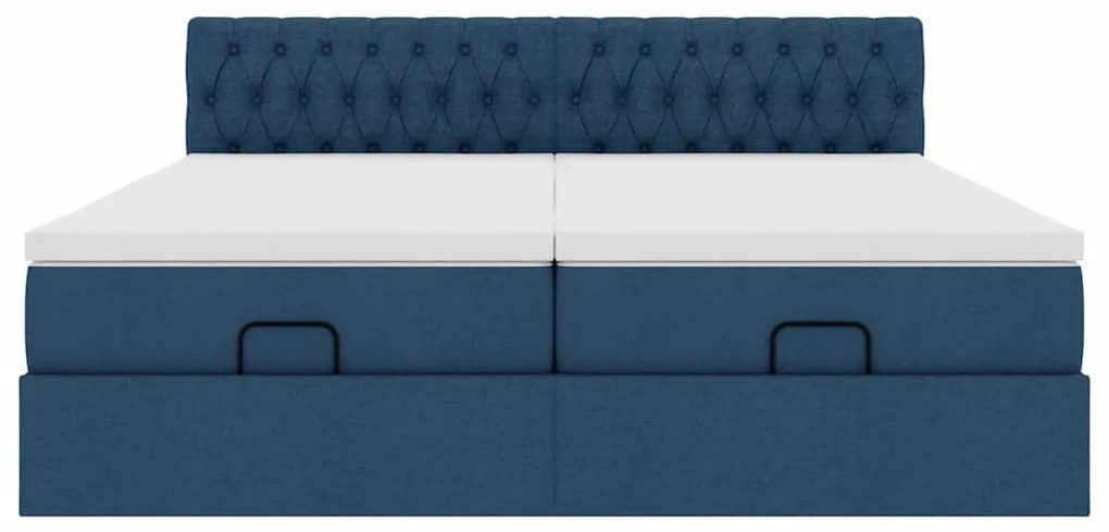 Estrutura de cama otomana com colchões 180x200cm tecido azul