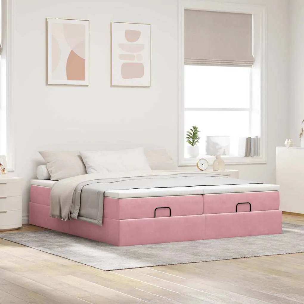 Estrutura de cama otomana com colchões 180x200 cm veludo rosa
