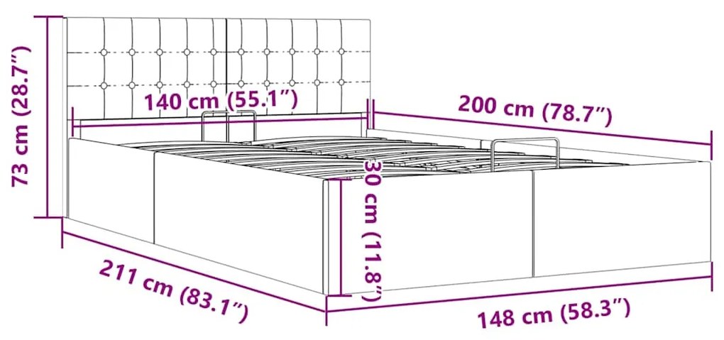Cama hidráulica c/ arrumação 140x200cm tecido cinza-escuro
