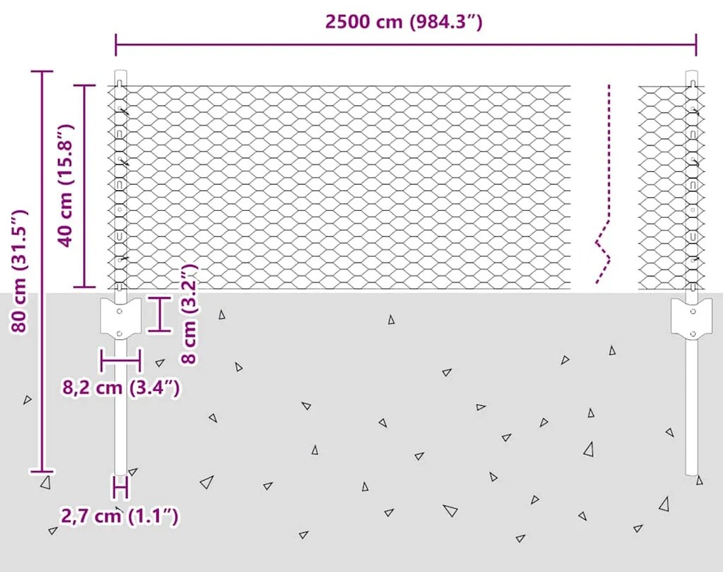 Postes de Cerca vidaXL 11 pcs U-Channel Cinza 40 cm Aço