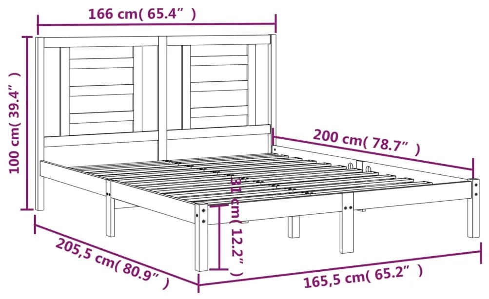 Cama sem colchão 160x200 cm madeira de pinho maciça branco