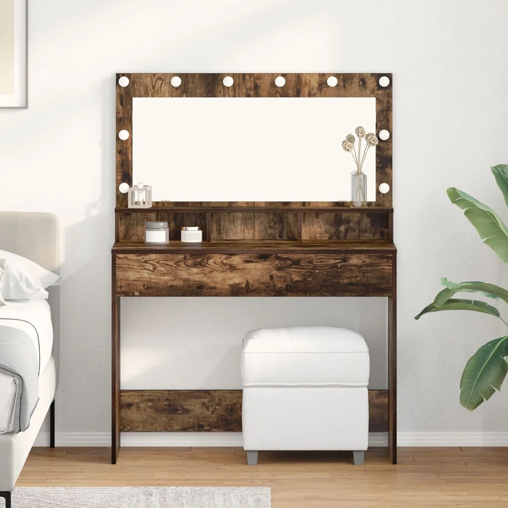 Mesa de Maquiagem vidaXL com Luzes LED em Carvalho Fumado 100x41x135 c