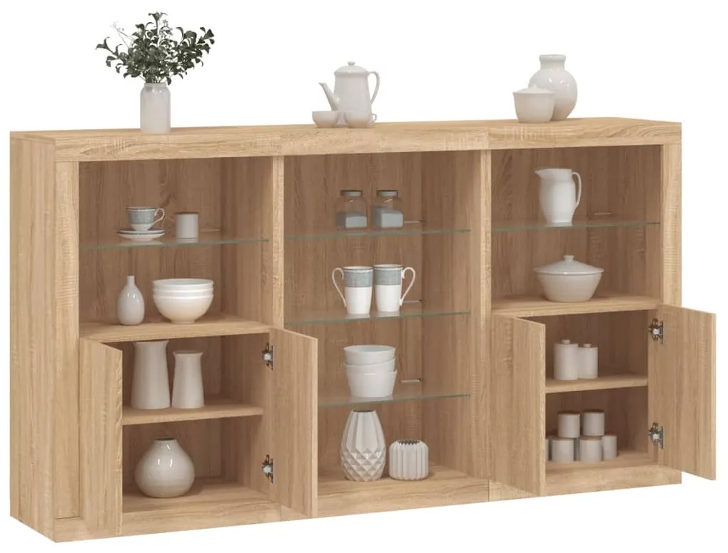 Aparador com luzes LED 181,5x37x100 cm carvalho sonoma