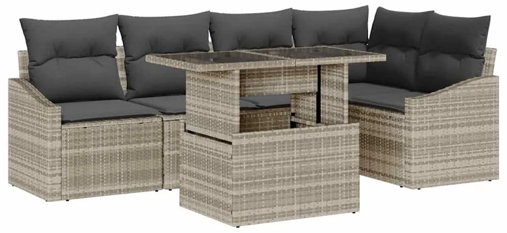 Conjunto de Sofá de Jardim com 6 Peças e Almofadas Cinza Claro em Ratt
