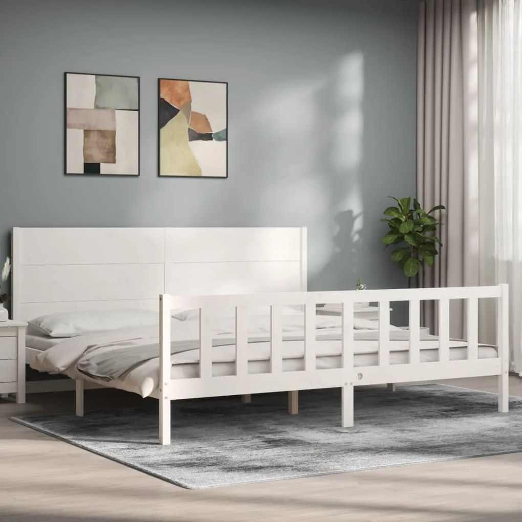 Cama sem colchão 200x200 cm madeira de pinho maciça branco