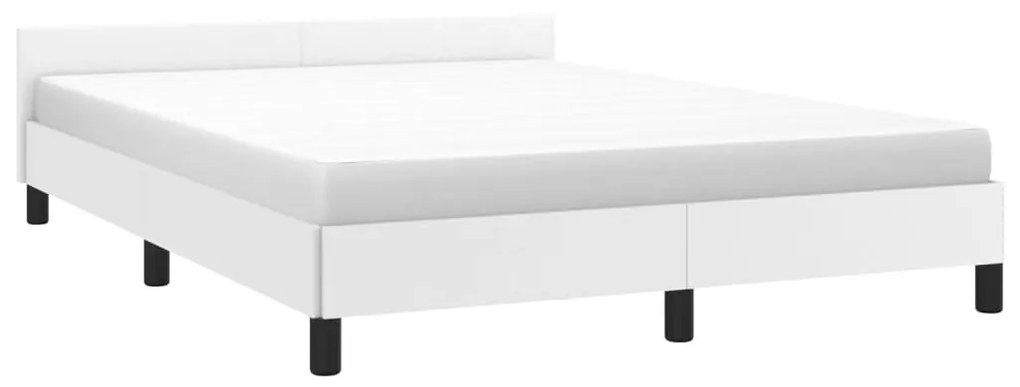 Estrutura de Cama Salu com Cabeceira em Couro Artificial Branco - 140x