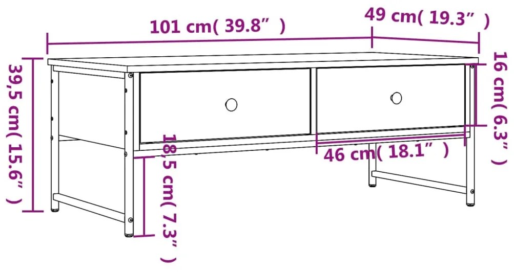 Mesa de centro 101x49x39,5 cm derivados madeira carvalho sonoma