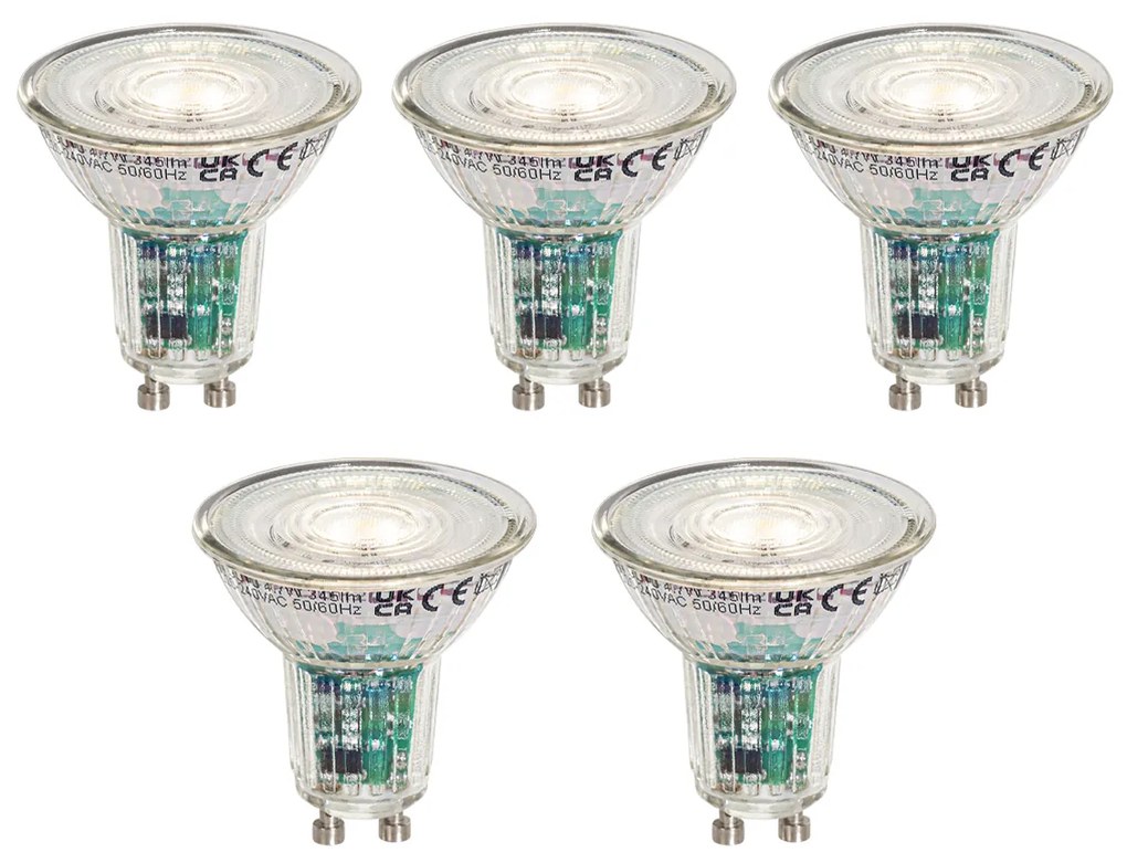 Conjunto de 5 lâmpadas LED inteligentes GU10 50mm transparentes 4,7W 345 lm 2200-4000K