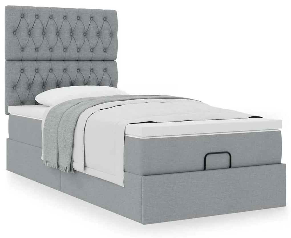 Cama otomana com colchão 100x200 cm tecido cinzento claro