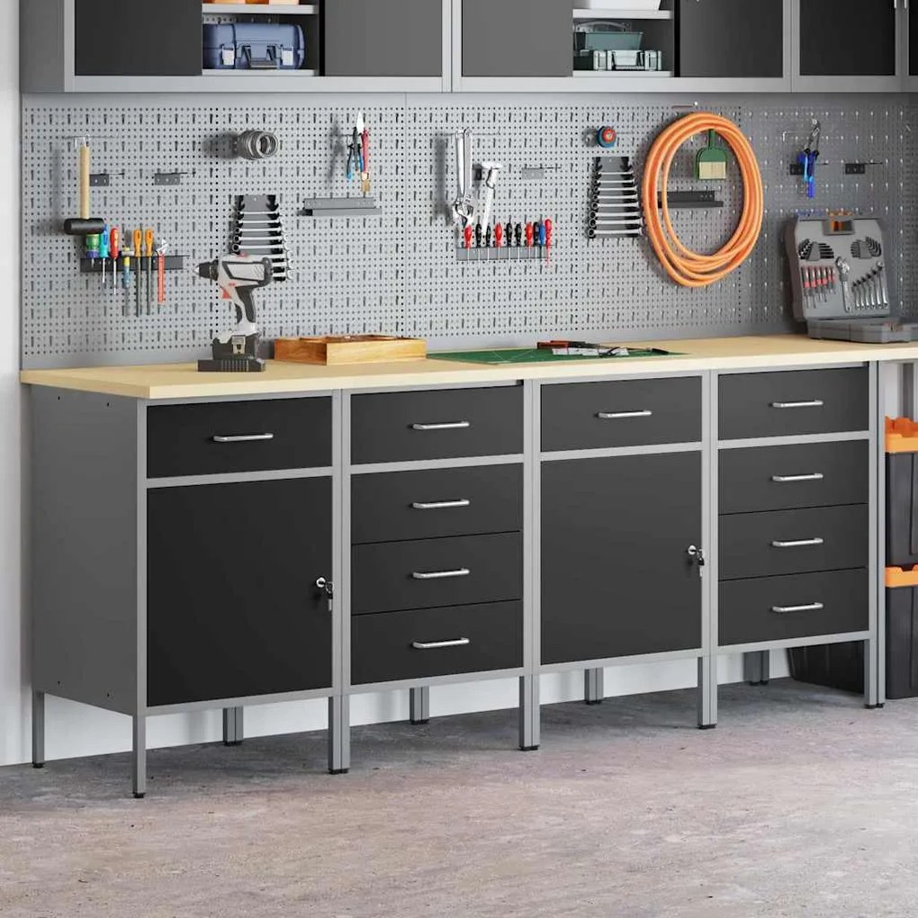 Conjunto de Mobiliário de Trabalho de 4 Peças em Preto e Cinza de Made
